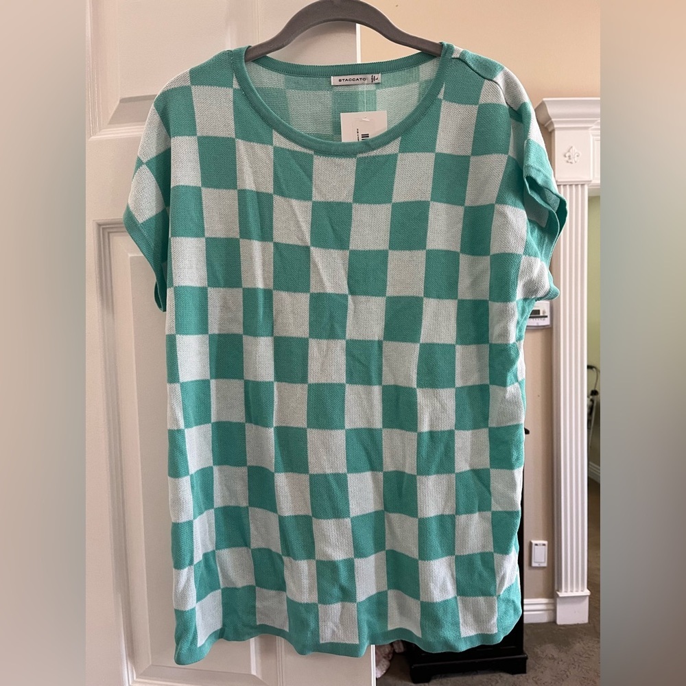Staccato Green and White Checkered Top